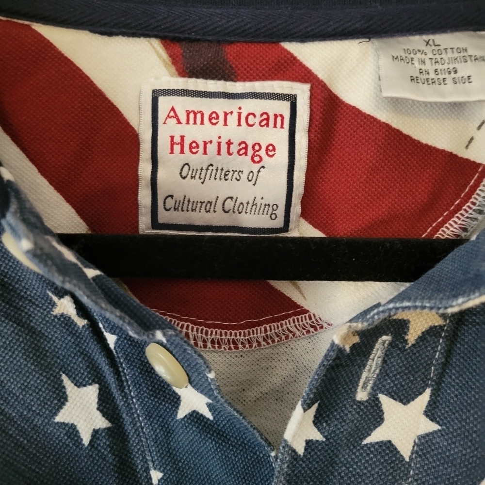 American Heritage Vintage Mens Patriotic USA Flag Polo Cotton Shirt. Size XL - Picture 4 of 4